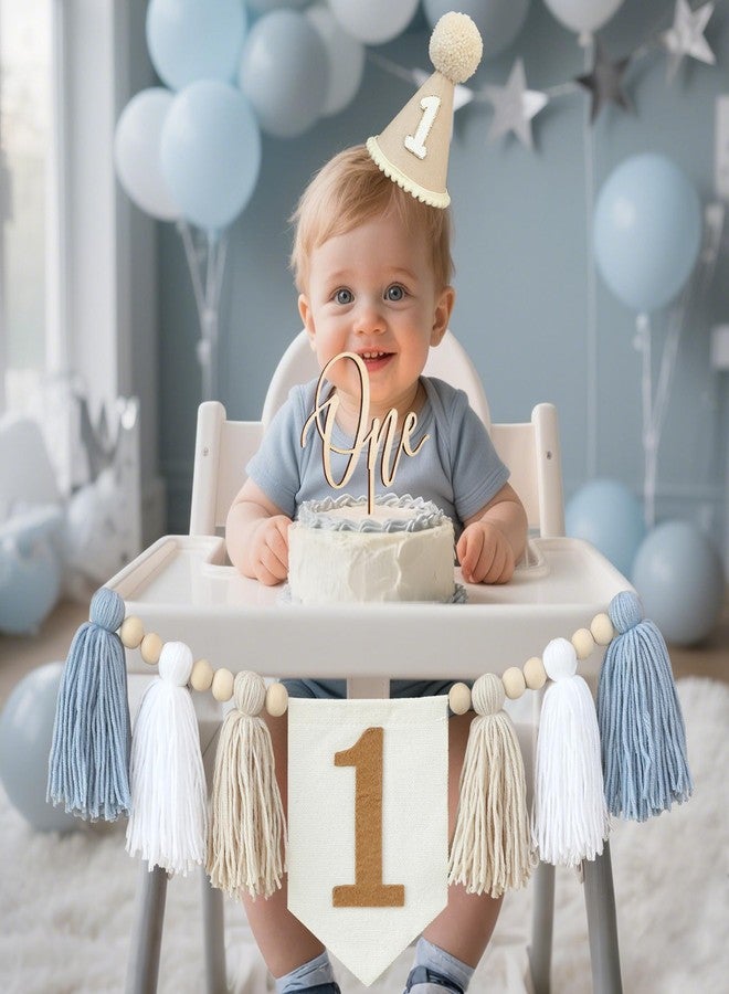DCJHFJ 1st Birthday Highchair Banner Decorations For First Boys Khaki Cone Hat With One Cake Topper Photo Backdrop - Image 3